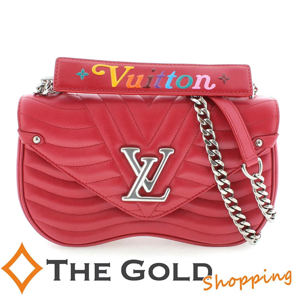 Louis Vuitton Wave Chain Bag Quilted Crossbody Bag Leather Red Gold